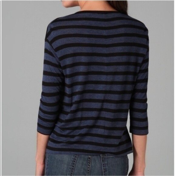 VINCE / Stripe Pattern Soft Pocket Tee  Blue & Black Sz S - Picture 2 of 6